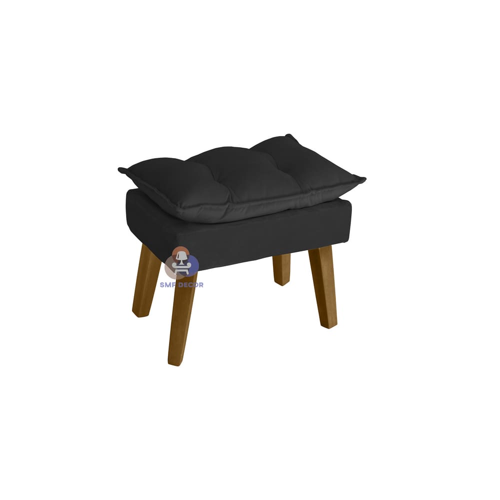 Puff Banqueta Decorativa Glamour Preto Com Pés Quadrado