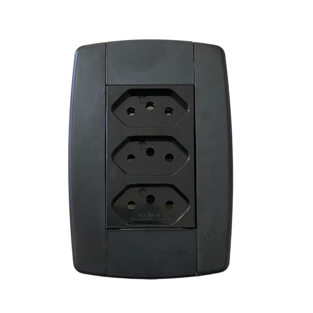 Conjunto 3 Tomadas Preta Monobloco 2P+T 10A 250V 4X2 Ilumi