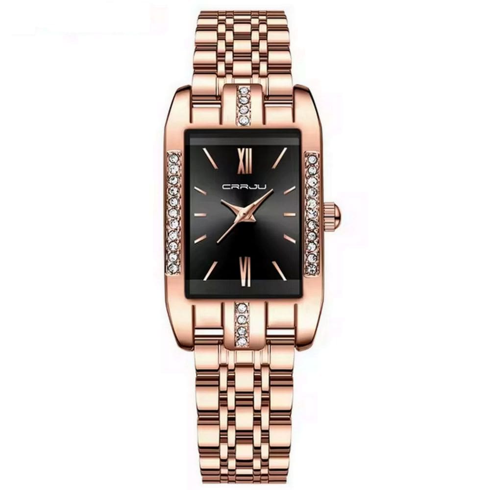 Relógio de Quartzo Feminino Design Quadrado Bracelete de aço inoxidável Impermeavel 3atm