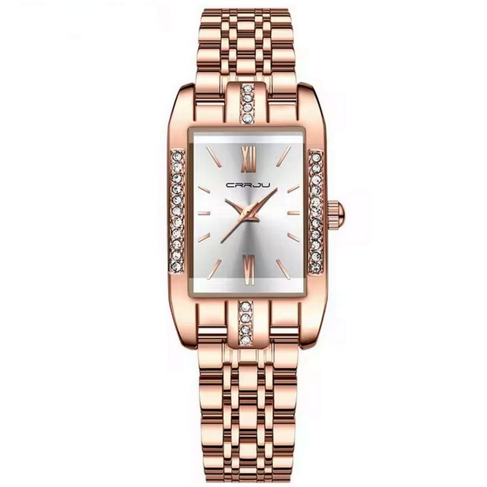 Relógio de Quartzo Feminino Design Quadrado Bracelete de aço inoxidável Impermeavel 3atm