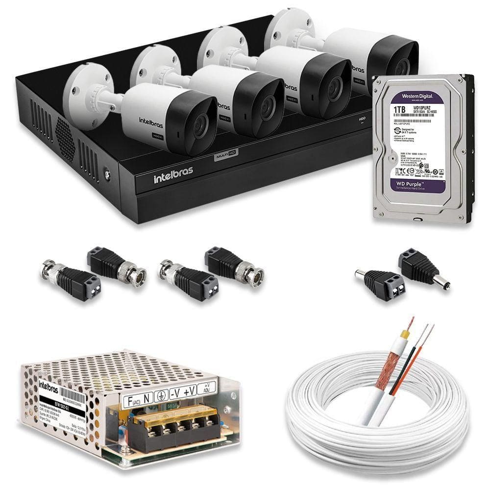 Kit 4 Câmeras De Segurança Intelbras Full Hd 1080p Com Dvr Mhdx 1204 1080p Com Hd 1tb Purple