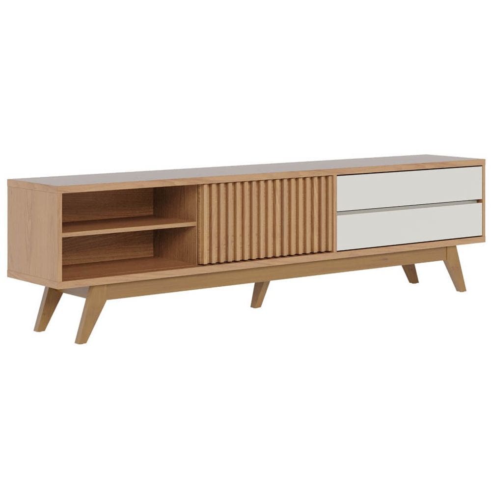 Rack para Sala Bancada de TV 75 Pol 200cm Itália C05 Freijó/Off White Matte - Mpozenato