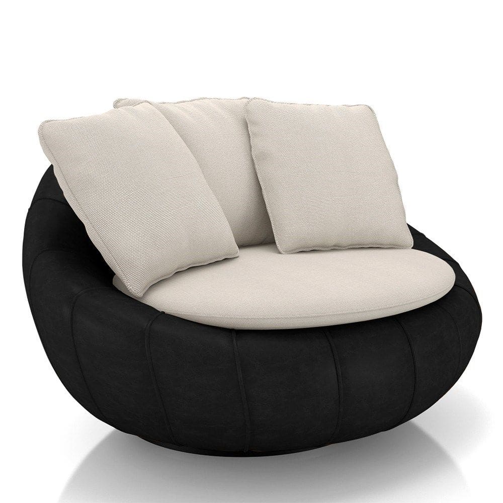 Poltrona para Sala Giratória Redonda Saphire M22 Linho Bege/Preto - Mpozenato