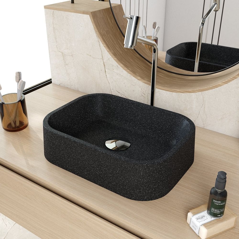 Cuba de Apoio Retangular Br37 37,8x28cm Lapimat Preto Granit Matte