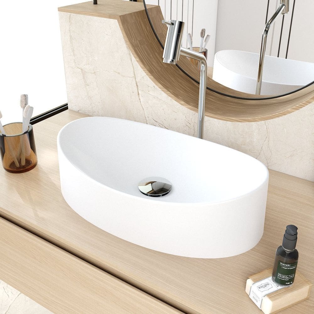 Cuba de Apoio Oval Canoa Bc47 47x30cm Lapimat Branca Matte Fosca
