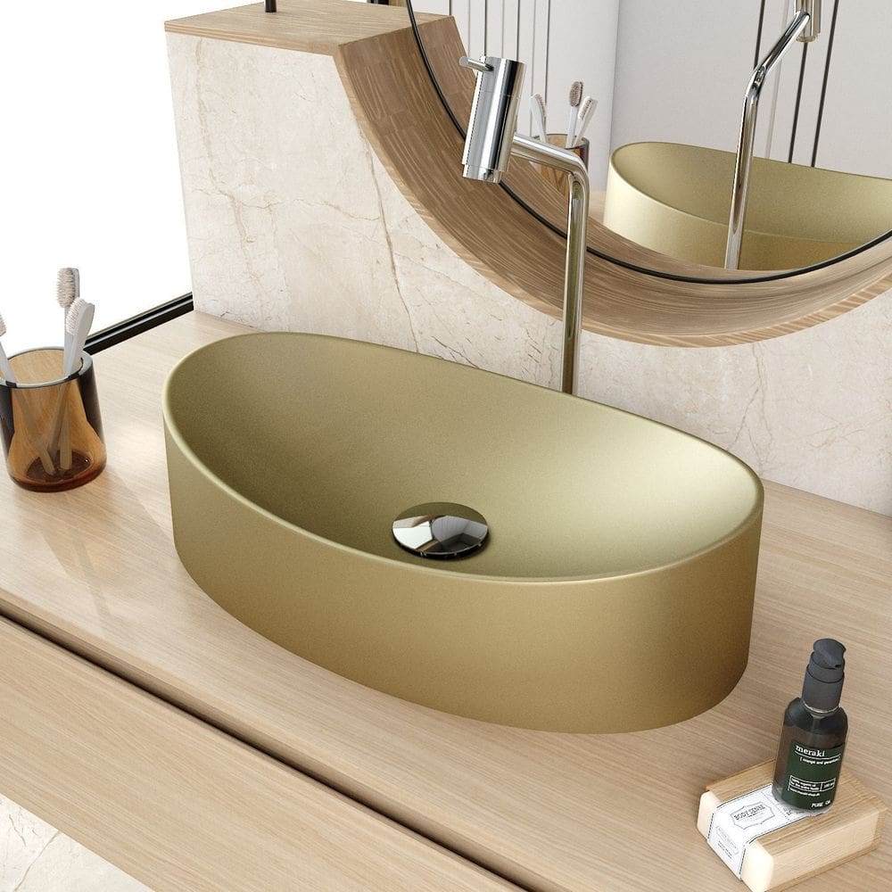 Cuba de Apoio Oval Canoa Bc47 47x30cm Lapimat Ouro Velho Matte Fosca