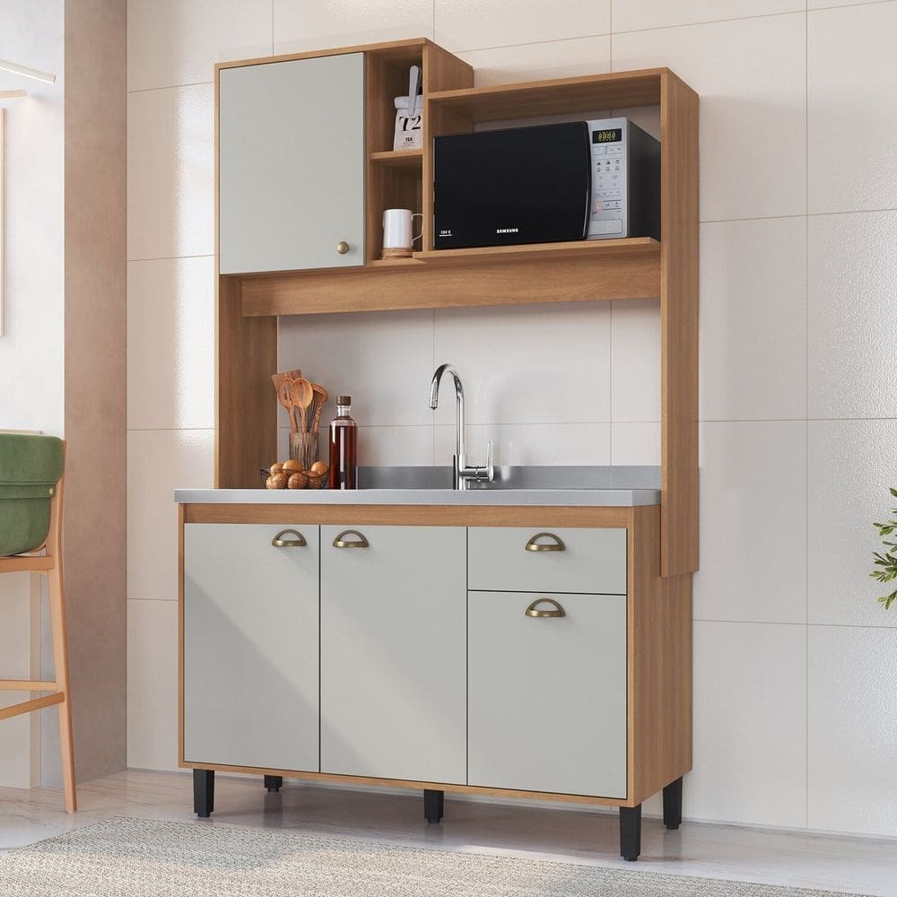 Cozinha Compacta com Espaço para Microondas 4 Portas 1 Gaveta 2 Nichos Fernanda Freijo/Arenas