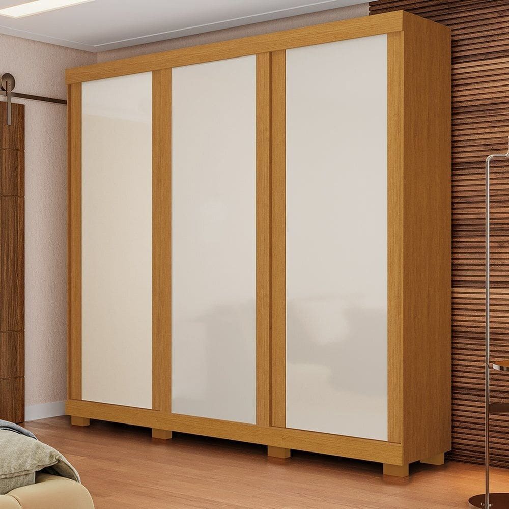 Guarda-roupa Casal 243cm 3 Portas de Correr Flex Color 100% Mdf Amarílis Espresso Móveis Cinamomo/Off White