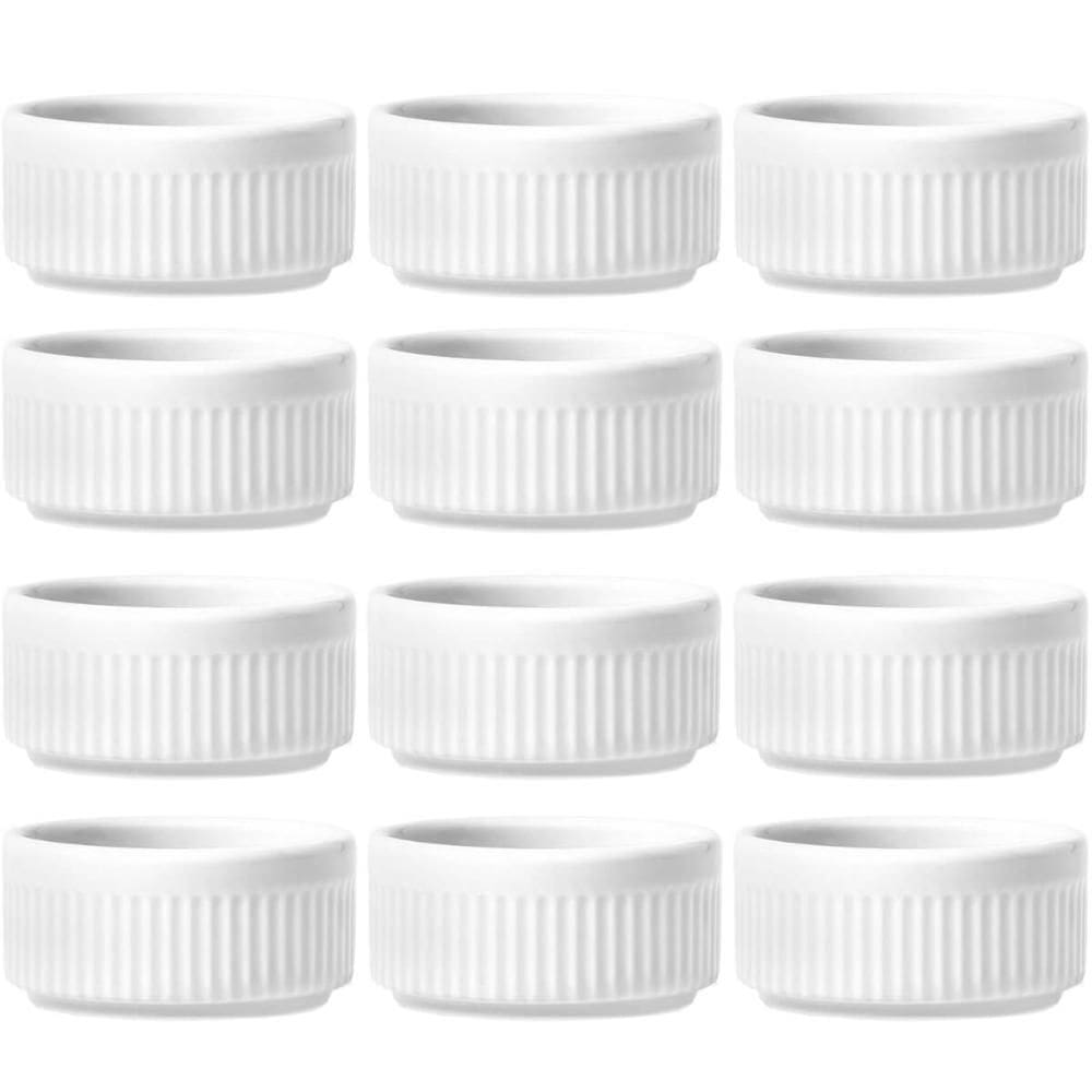 12 Ramekins Molheiras Porcelana 180ml Canelado Germer Branco