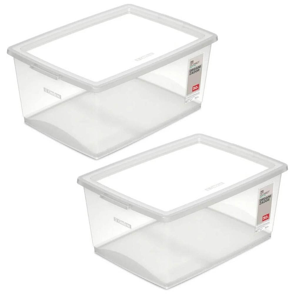 Kit 2 Caixas Organizadoras com Tampa 30L Click Cesto Plástic