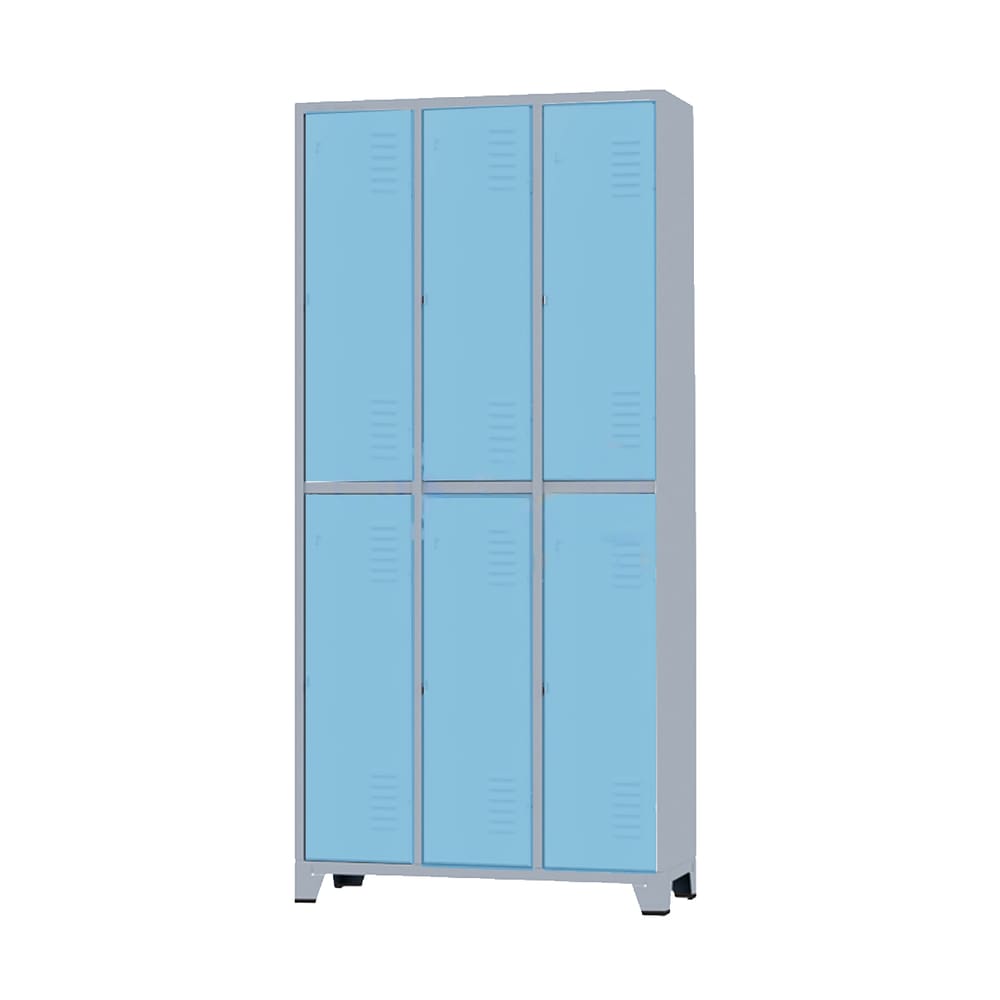 Armário Roupeiro De Aço Para Vestiário 6 Portas Locker Azul Claro com Chave