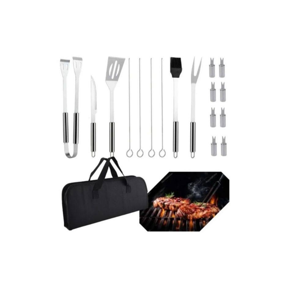 Conjunto de churrasqueira, acessórios para churrasco, 17 peças de aço inoxidável