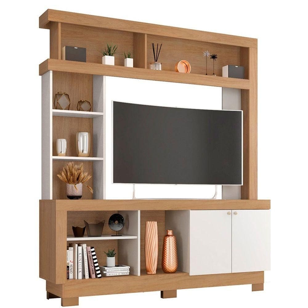 Estante Para Tv De Até 47 Polegadas Com 8 Nichos E 2 Portas Mari Mdp Nature-off White