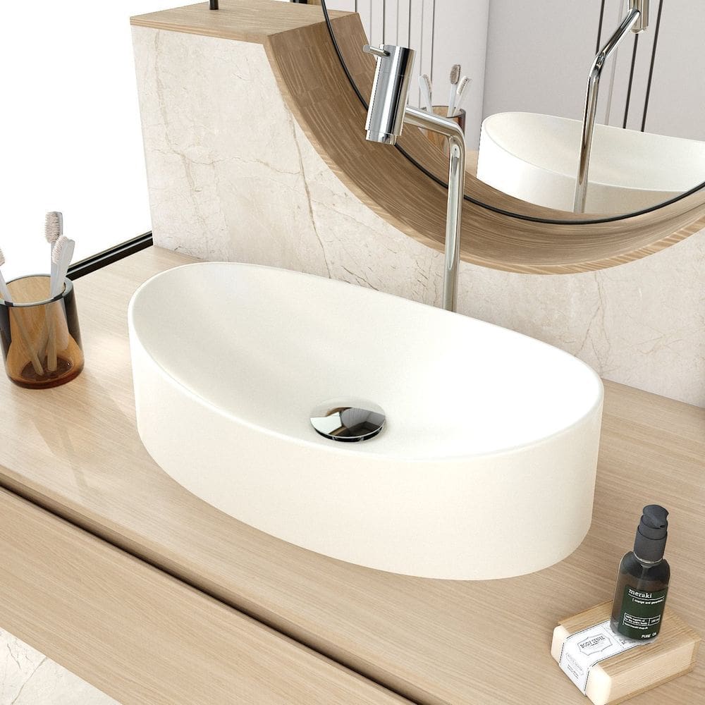 Cuba de Apoio Oval Canoa Bc47 47x30cm Lapimat Bege Matte Fosca