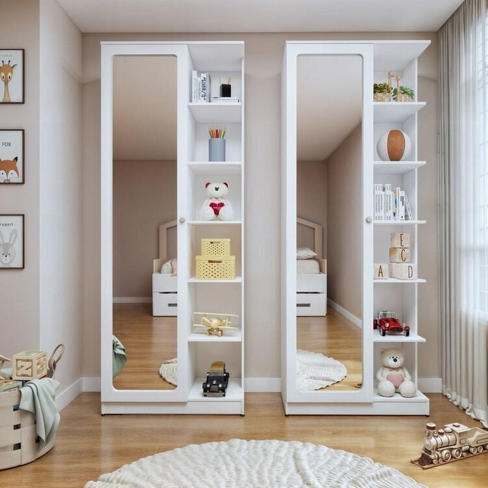 Conjunto 2 Armários Multiuso Infantil 1 Porta com Espelho João Pessoa Branco