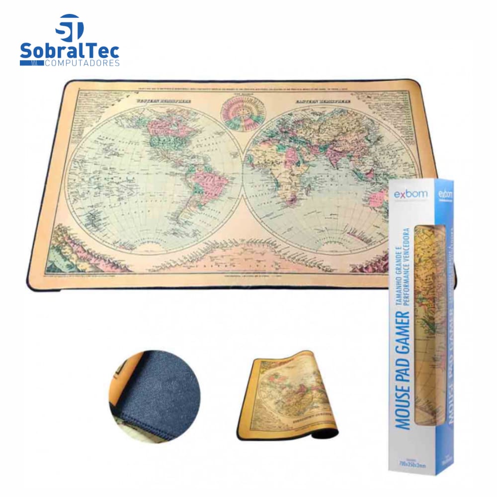 Mouse Pad Extra Grande Gamer 700x350x3mm Mapa Mundi Exbom MP-7035C12