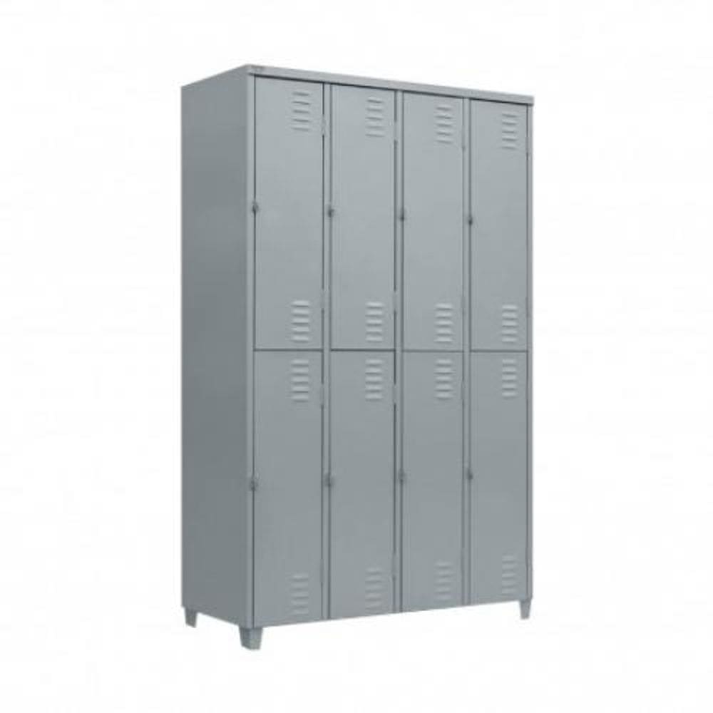 Armário Roupeiro De Aço Vestiário Academia 8 Portas Locker Cinza com Chave