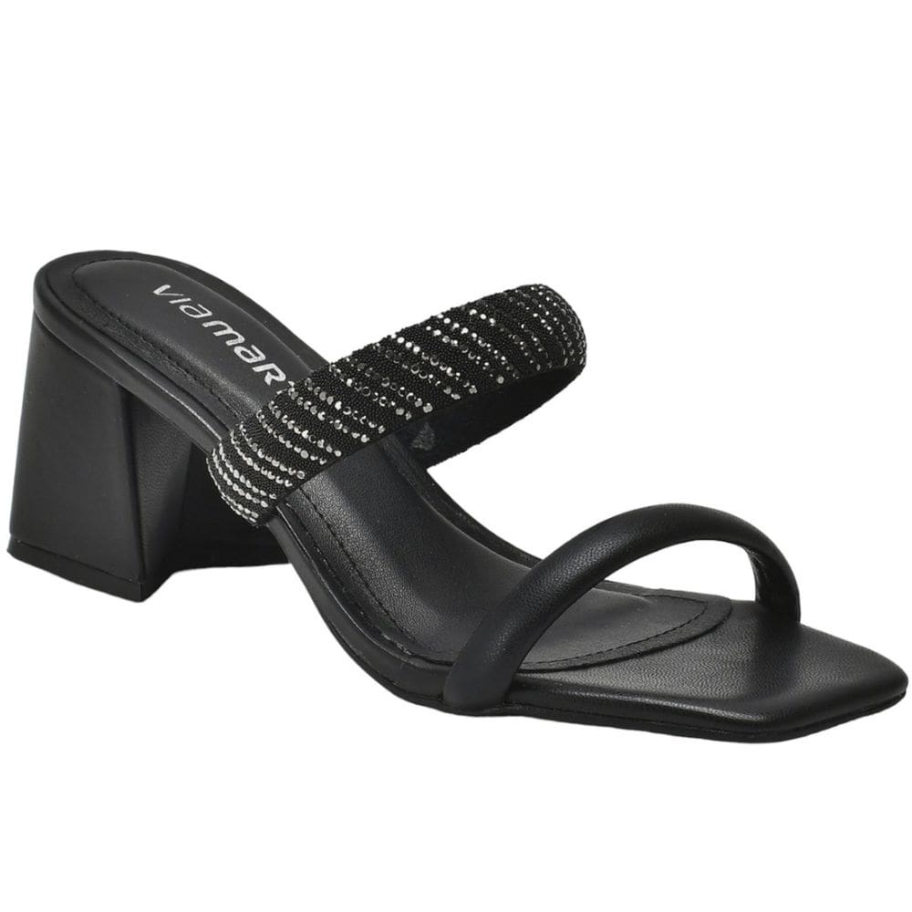 Tamanco Feminino Via Marte Strass Tiras Salto Medio 100-010