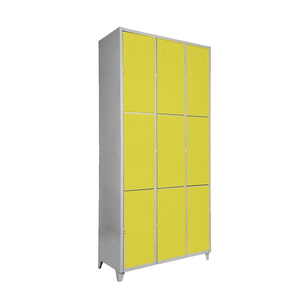 Armário Roupeiro De Aço Vestiário Academia 9 Portas Amarelo com Chave