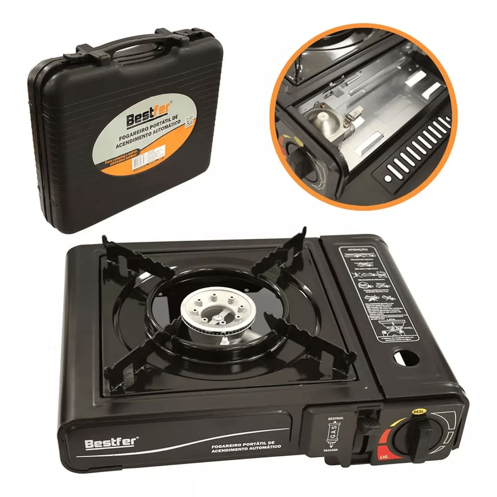 Fogareiro Fogão Portátil Acendimento Automático com Maleta Bestfer BFH2697