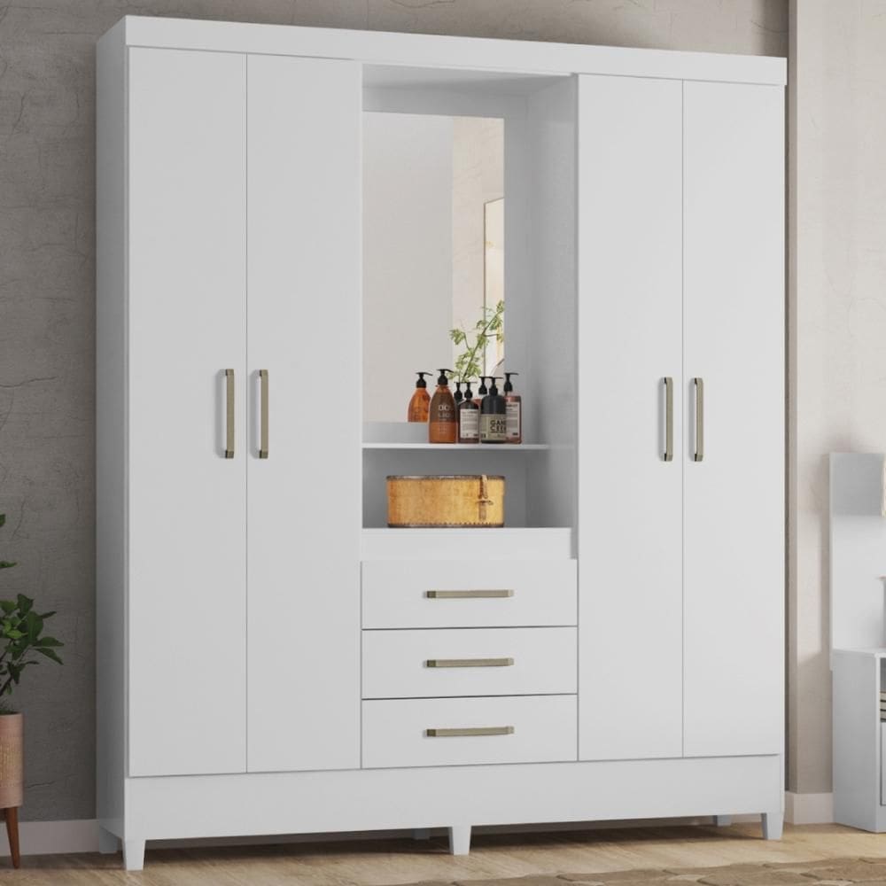 Guarda Roupa Casal 4 Portas Com Espelho e 3 Gavetas Colombo