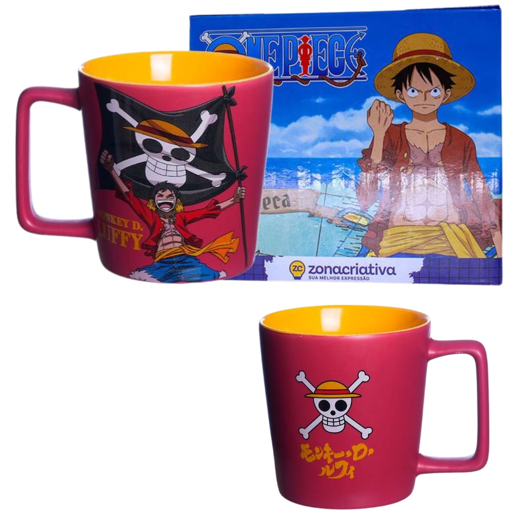Caneca Monkey D. Luffy Cerâmica Vermelha 400ML Oficial One Piece Toei