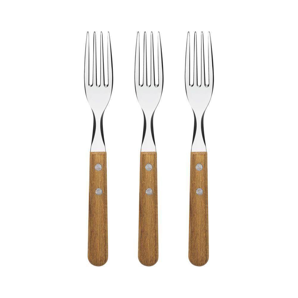 Garfos De Mesa Tramontina Dynamic Com Laminas Em Aço Inox E Cabos De Madeira Natural 3 Peças