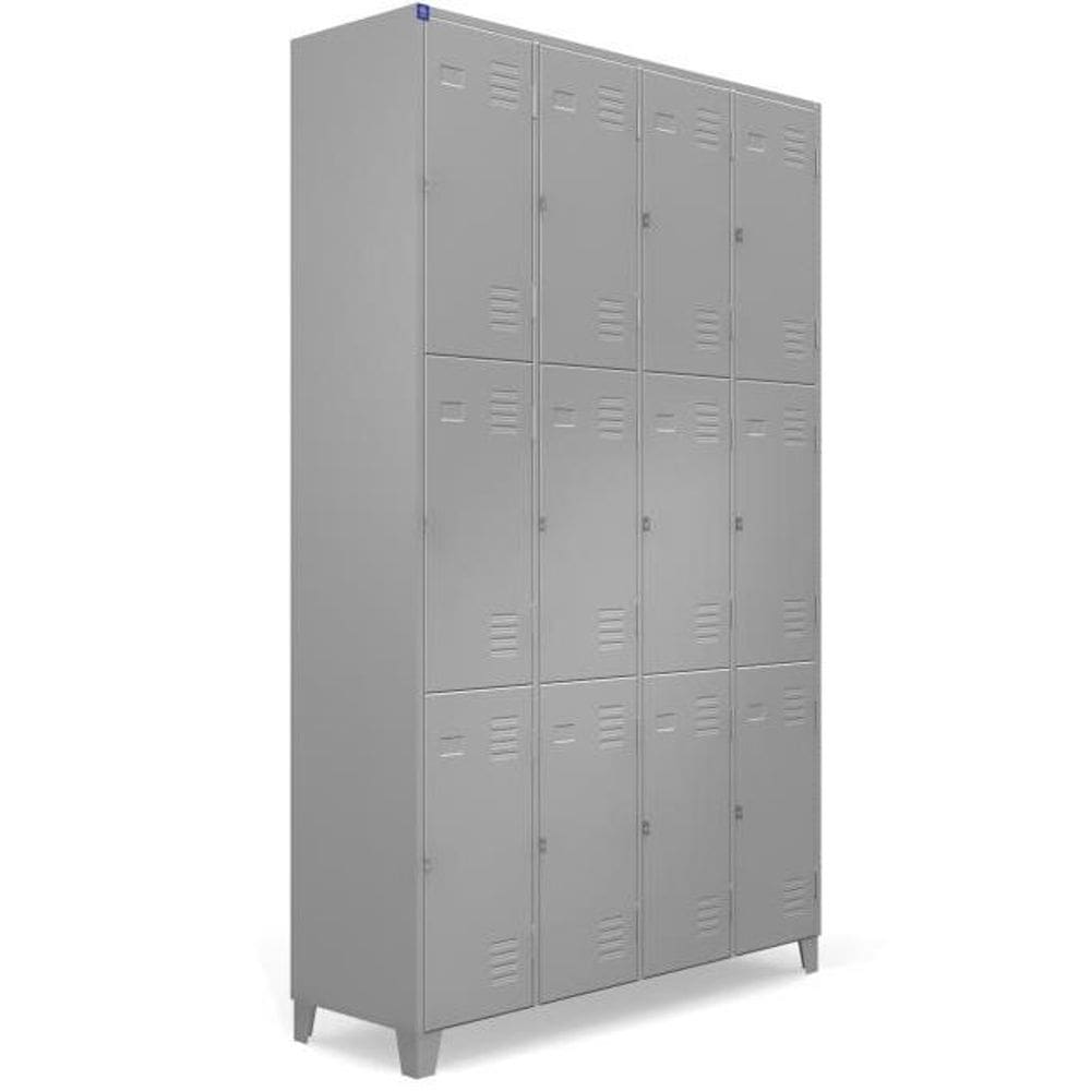 Armário Roupeiro Locker De Aço 12 Portas Vestiário Cinza com Chave