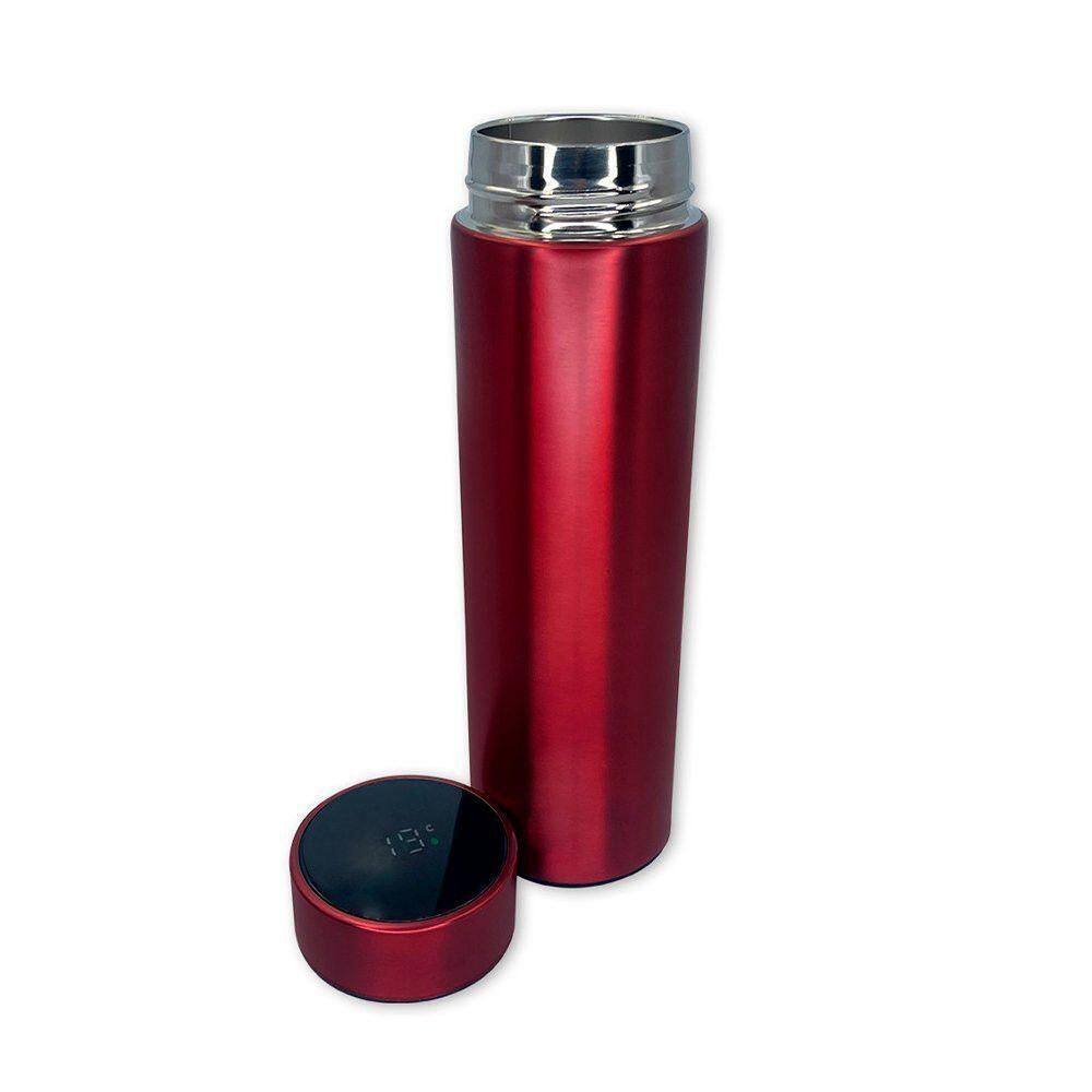 Garrafa Térmica Com Visor De Temperatura Medidor Digital Squeeze Portátil Vermelha