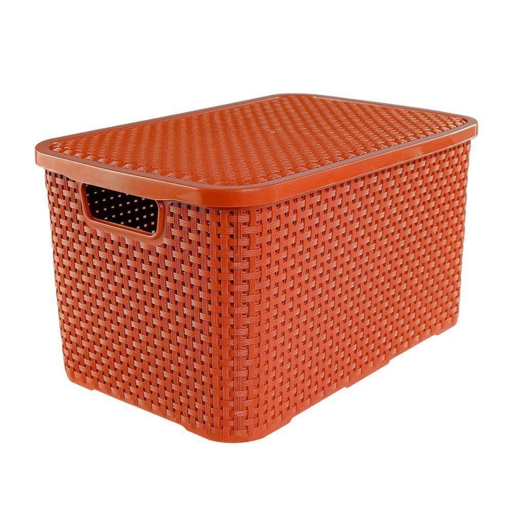 Caixa Organizadora Rattan Cesto Com Tampa 15 Litros Terracota