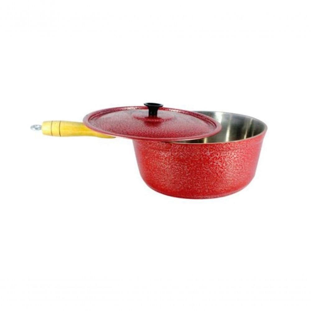 Caçarola De Alumínio Craqueada Cabo De Madeira 16Cm Vermelho