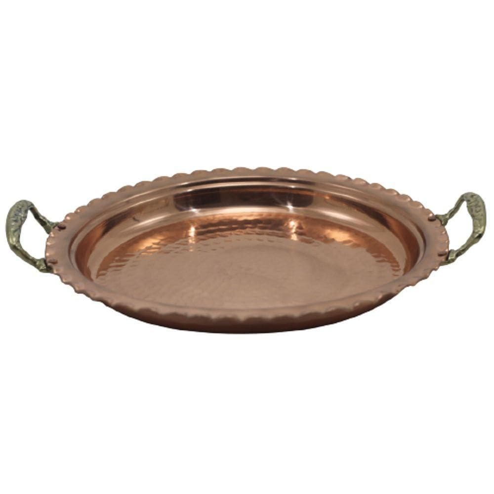 Bandeja Redonda Cobre Puro Com Alças Em Liga De Bronze 53Cm