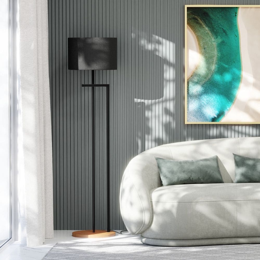 Luminária Abajur de Chão Salone Aço Carbono Preto com Cúpula Preta D´fatto 33