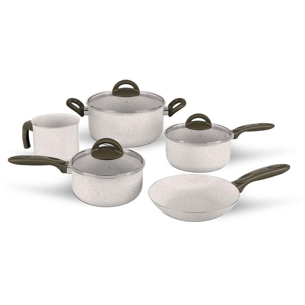 Jogo De Panelas 5 Peças Vanilla Em Alumínio E Revestimento Cerâmico Antiaderente Ceramic Life Brinox