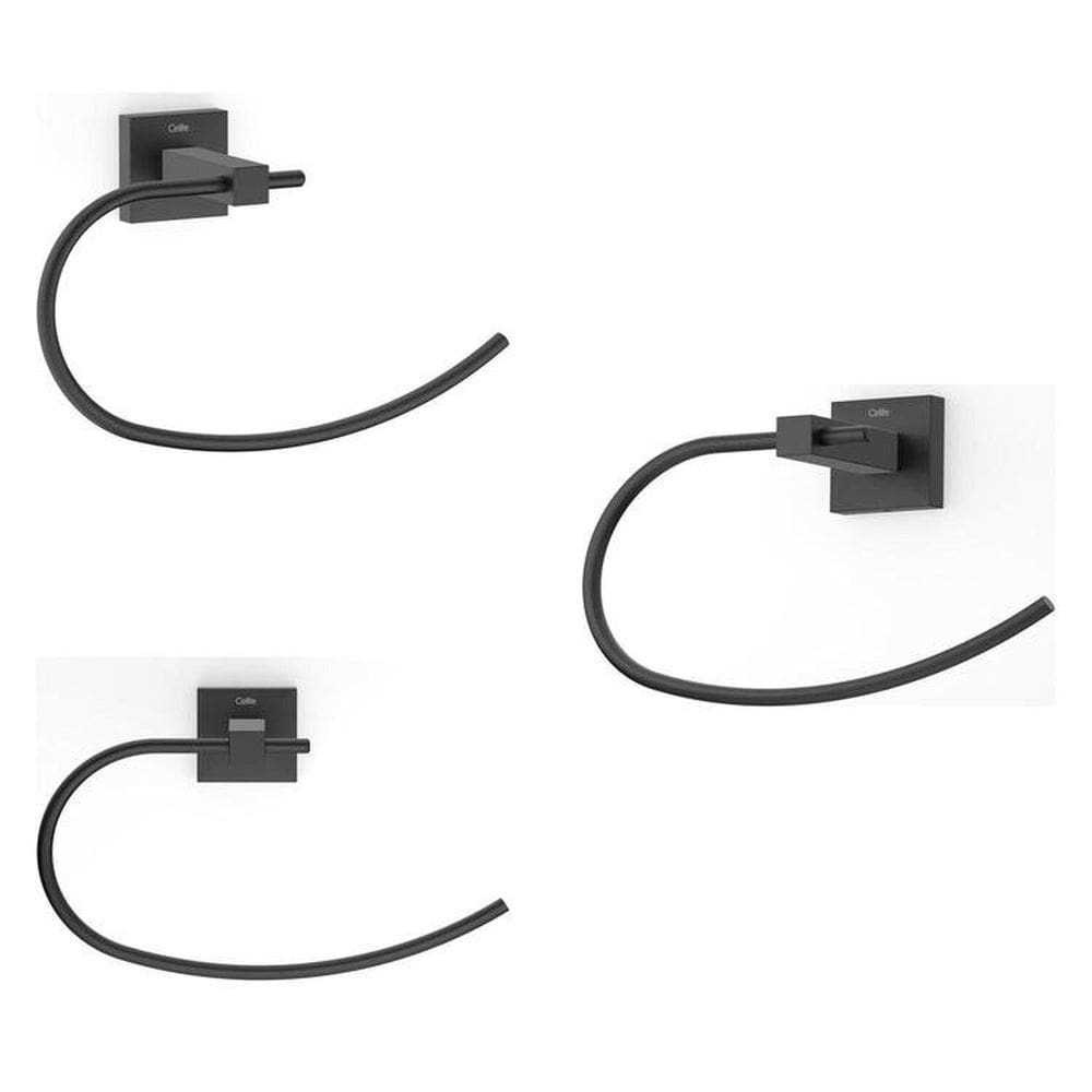Kit com 3 Toalheiro Anel New Elite Modernidade Ao Seu Banheiro Preto Matte