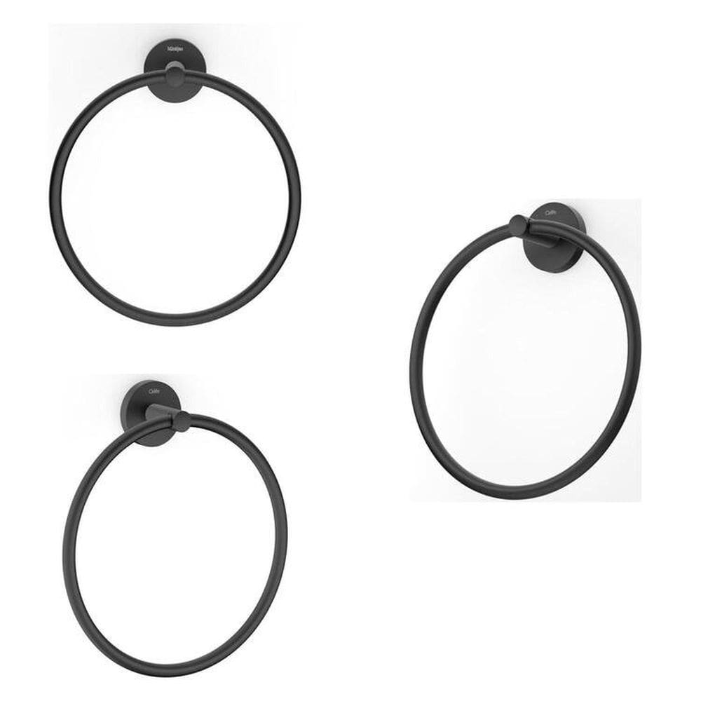 Kit com 3 Toalheiro Anel New City Design Elegante Preto Matte