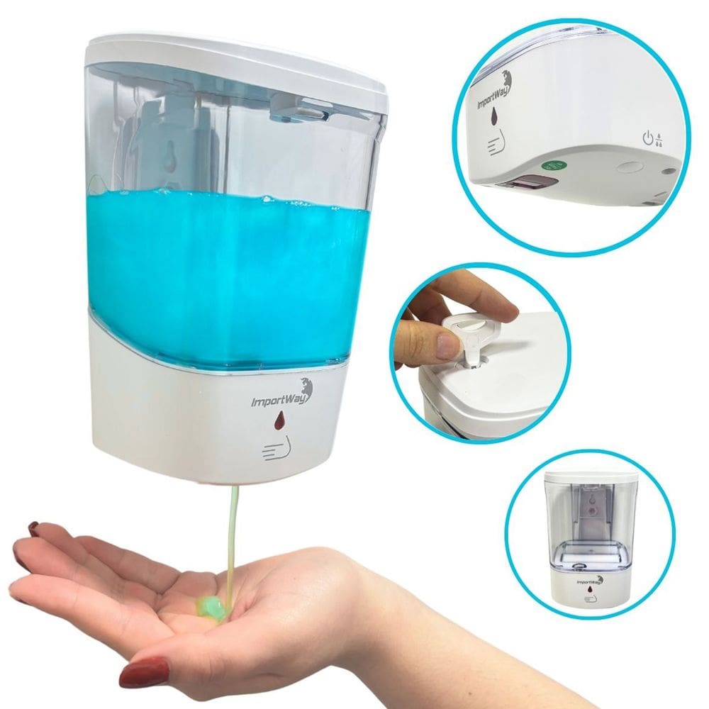 Dispenser Sabonete Líquido Álcool Gel 600 ml Automático com Sensor de Parede Importway Iwdsa-600