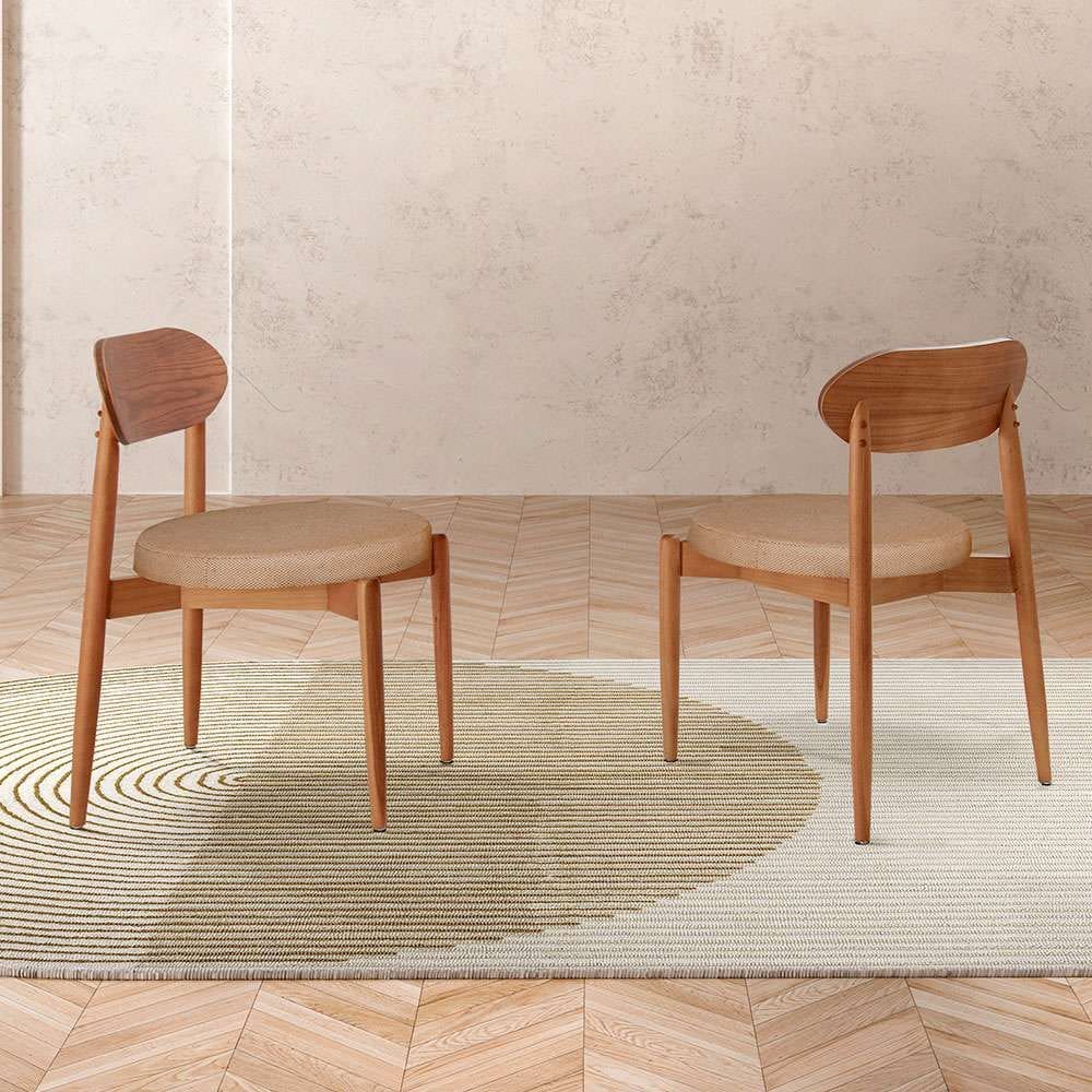 conjunto com 2 cadeiras miami madeira iça linho bege e imbuia l