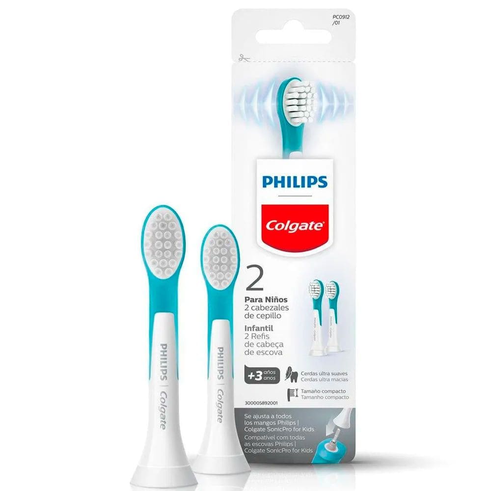 Refil Para Escova De Dente Elétrica Philips Colgate SonicPro Kids - 2 Unidades