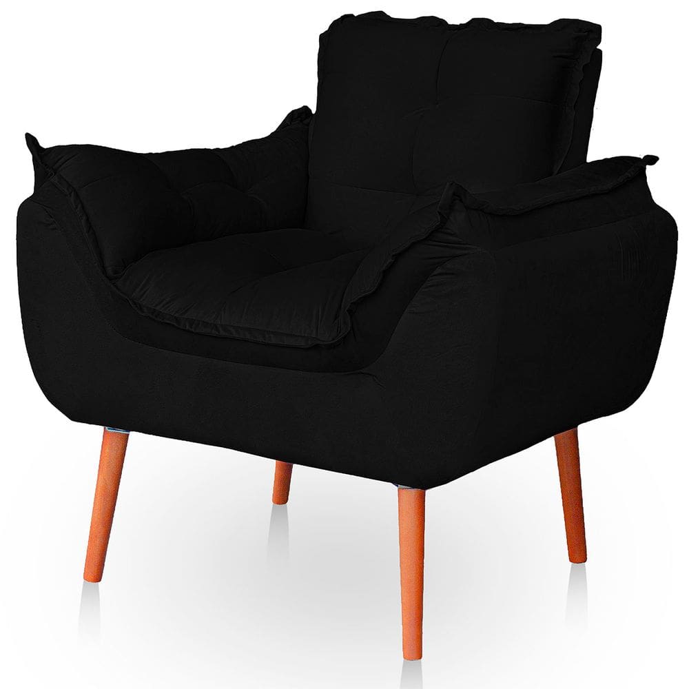 Poltrona Opala para Sala Confortável Resistente Veludo Preto