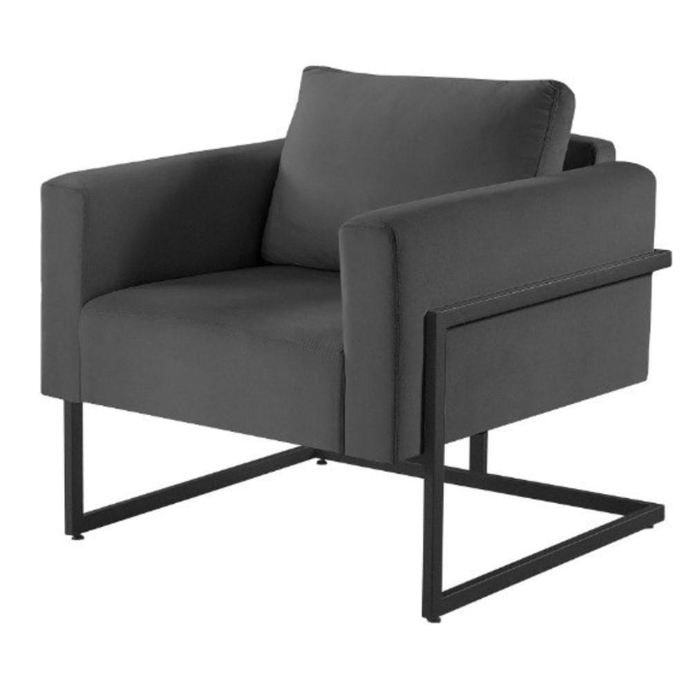 Poltrona Bella Veludo Cinza Base Em Metal Preto