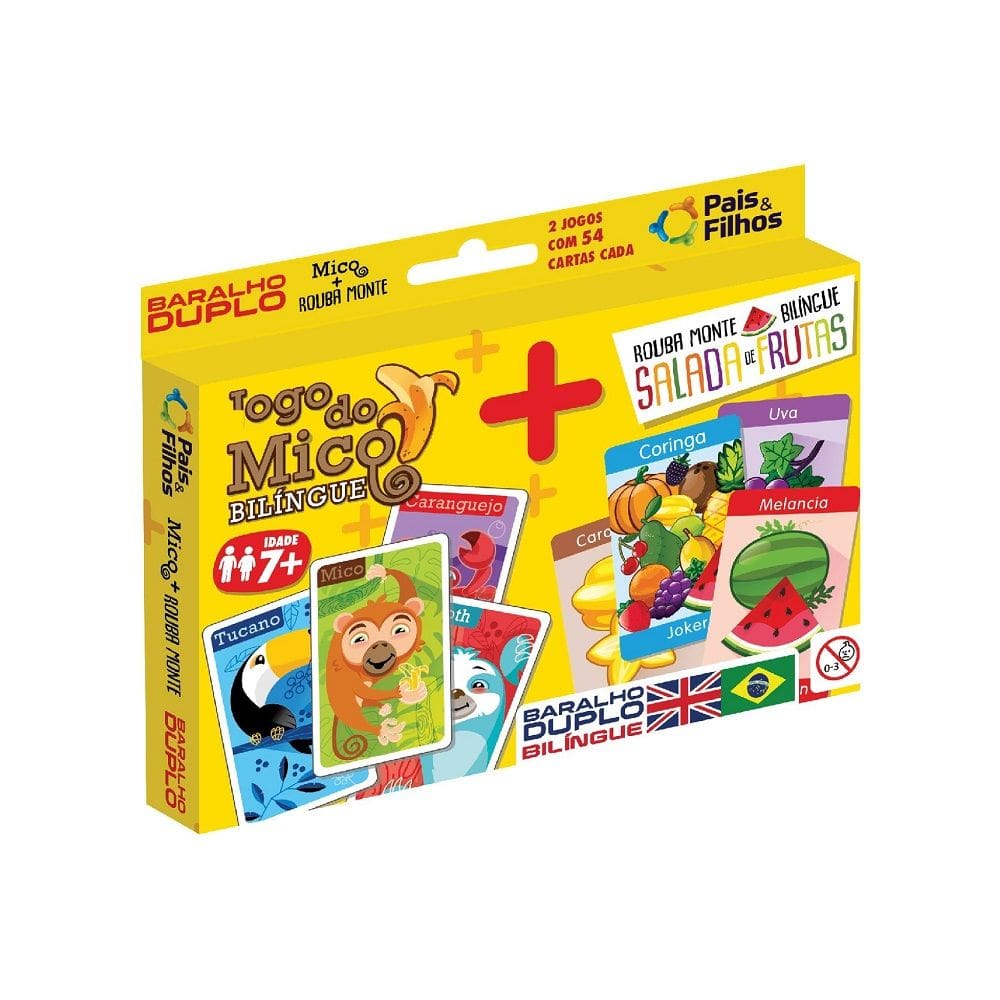 Jogo Cartas Duplo Mico e Rouba Monte Bilíngue Pais e Filhos