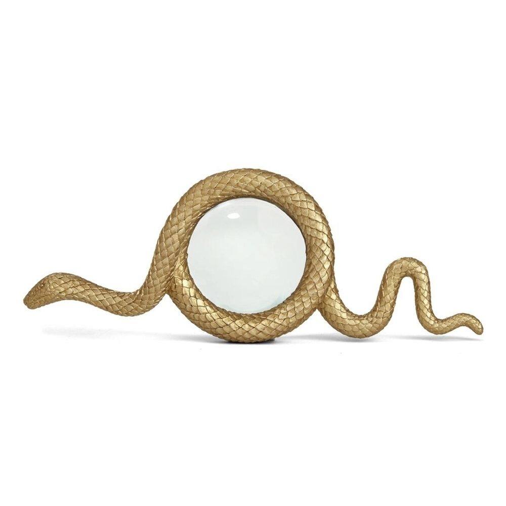 Lupa Decorativa Dourada Serpente Em Polirresina