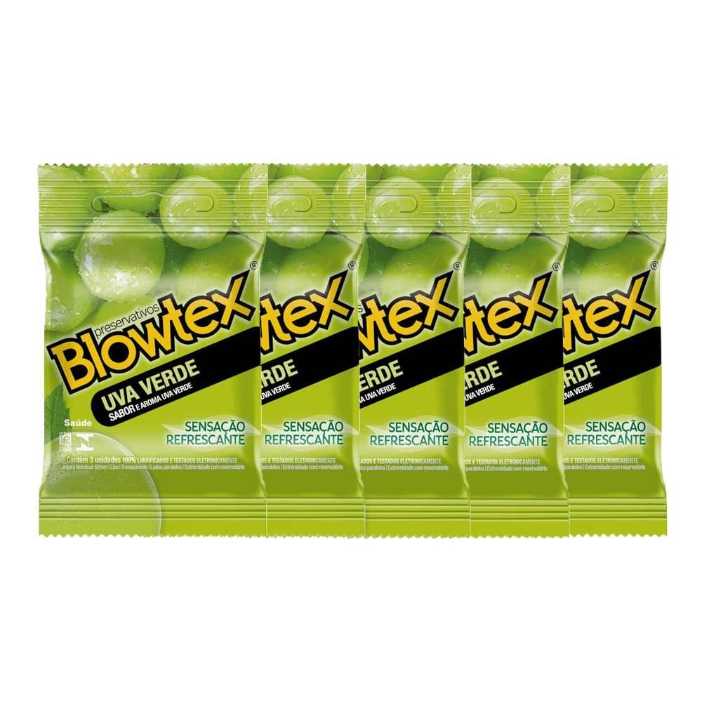 Kit com 5 Preservativos Blowtex Uva Verde 3 unidades