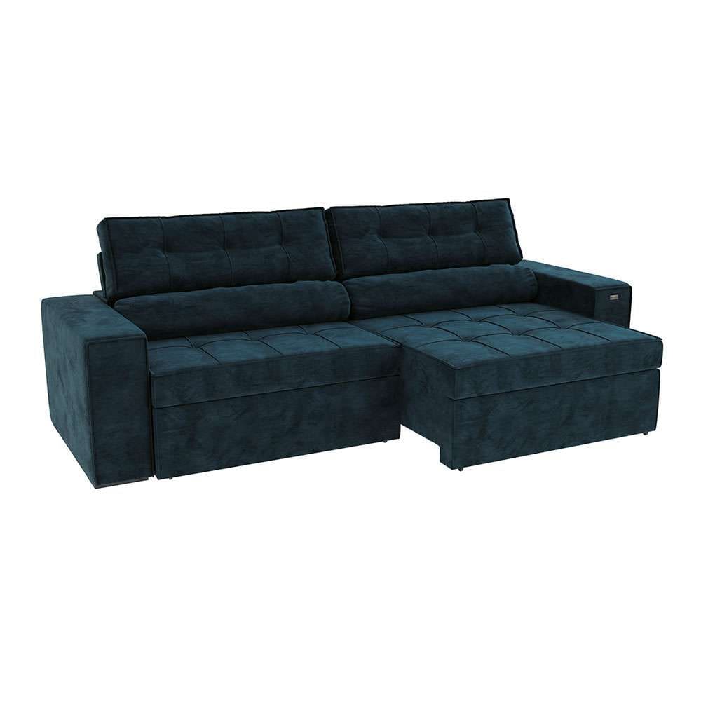 sofá 4 lugares retrátil e reclinável lanus veludo azul marinho 270 cm