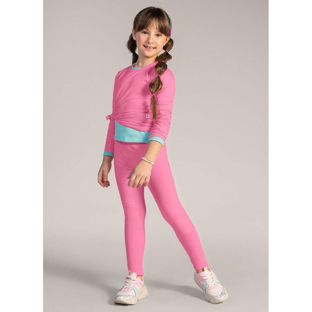 Calça Legging Básica Infantil Menina Em Molecotton Brandili Rosa