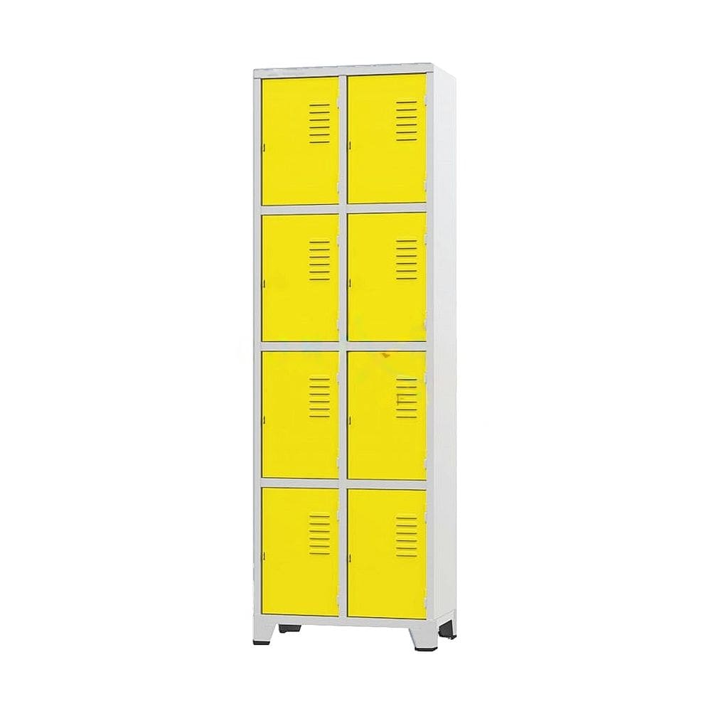 Armário Roupeiro De Aço Para Vestiário 8 Portas Amarelo com Chave