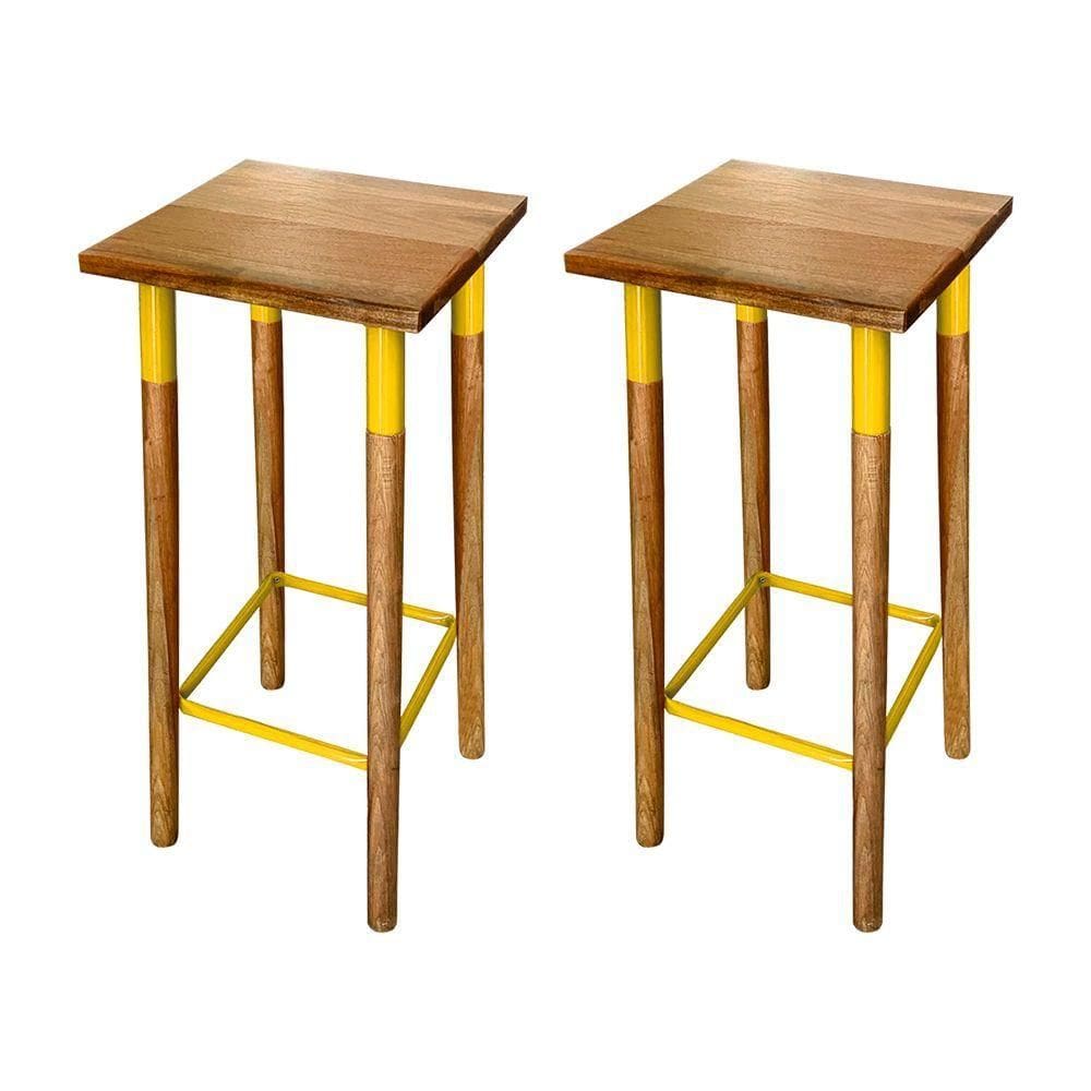 Kit 2 Banquetas Bistro Industrial Colors Ferro E Madeira Maciça - Amarela Amarelo