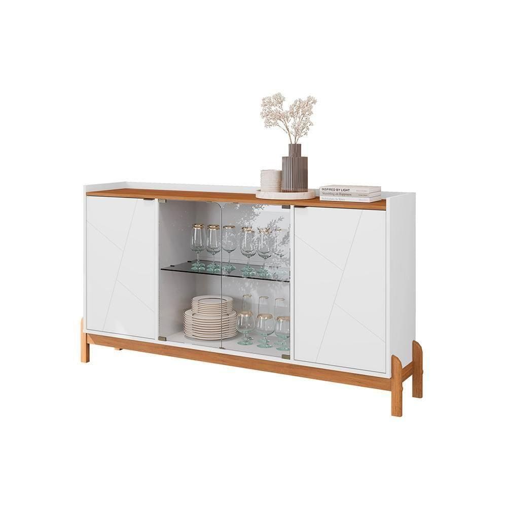 Aparador Buffet Bari Com 2 Portas E Pés De Madeira Maciça Branco cedro