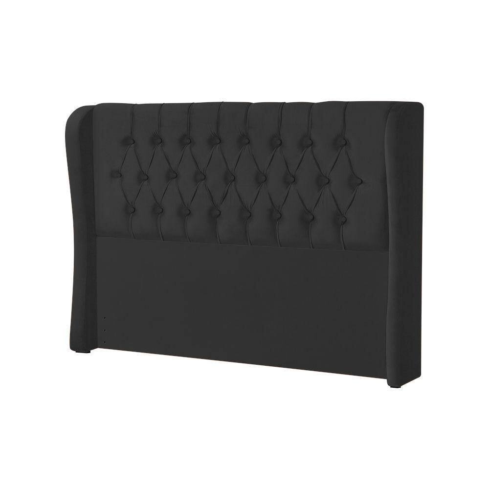 Cabeceira Cama Box Casal Estofada Capitonê Clara 140Cm Em Veludo Preto